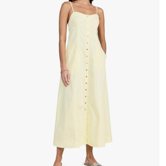 Free People Just Jill Maxi Light Yellow button jean maxi dress tank L Large long - Picture 1 of 11